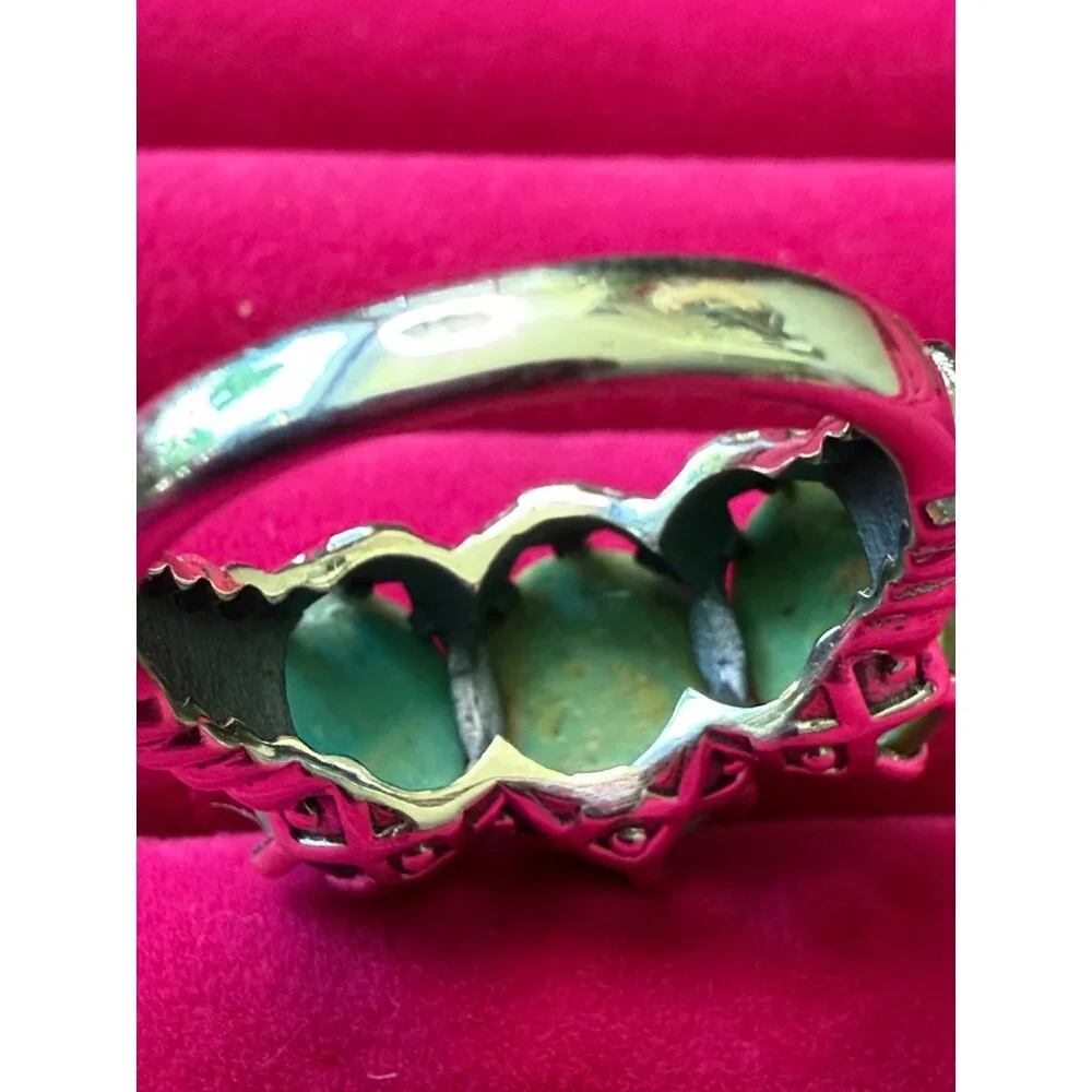 Unique Green Turquoise Three-Stone Women's Ring - Sterling Silver